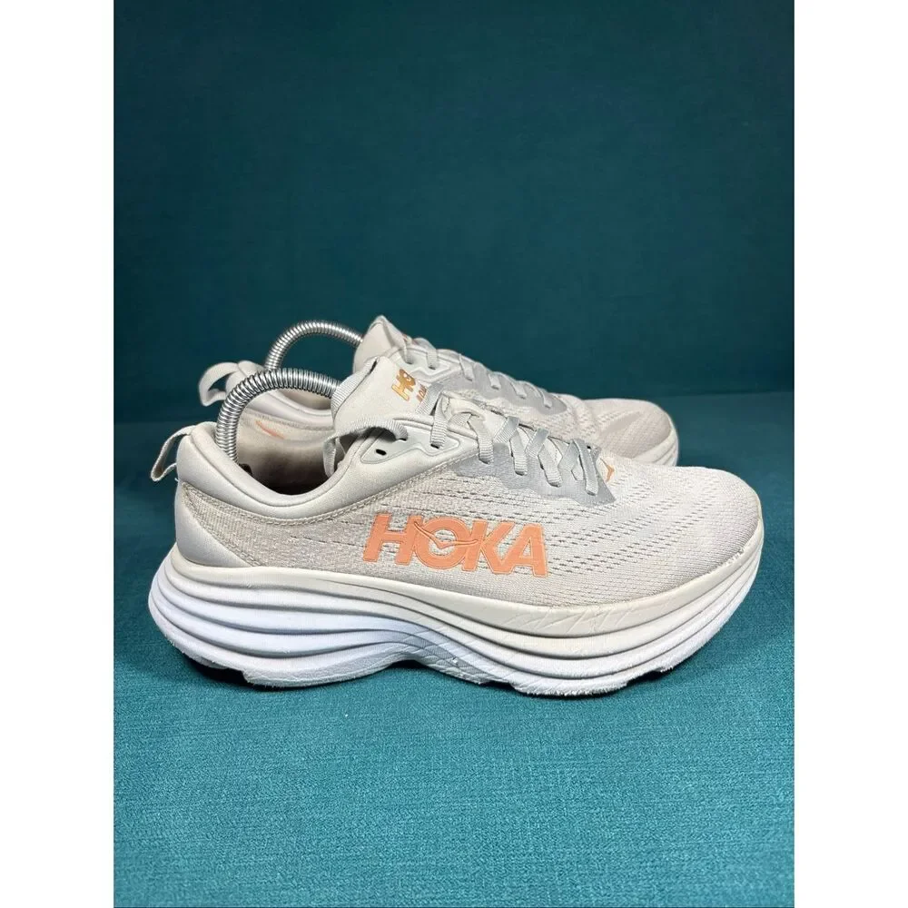 Hoka One One Bondi 8 Women's Size 9.5B Running Shoes - Harbor Mist / Peach
